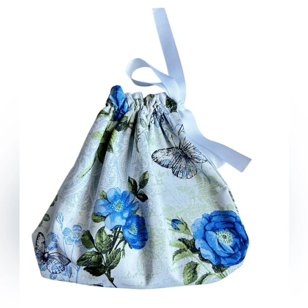 Hand Crafted Floral Butterfly Reusable Fabric Gift Bag Drawstring Eco Friendly